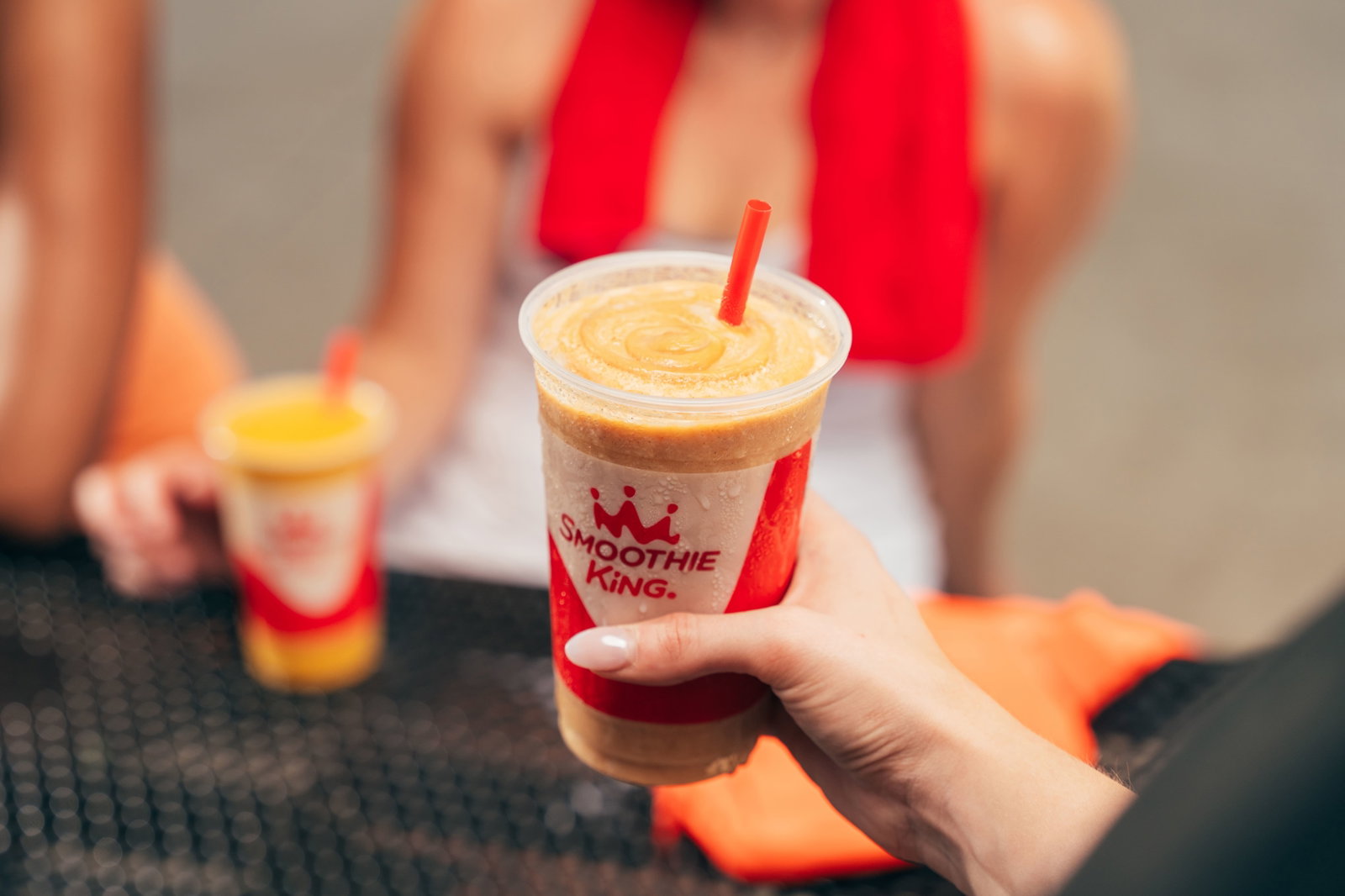 A close-up view of a protein smoothie